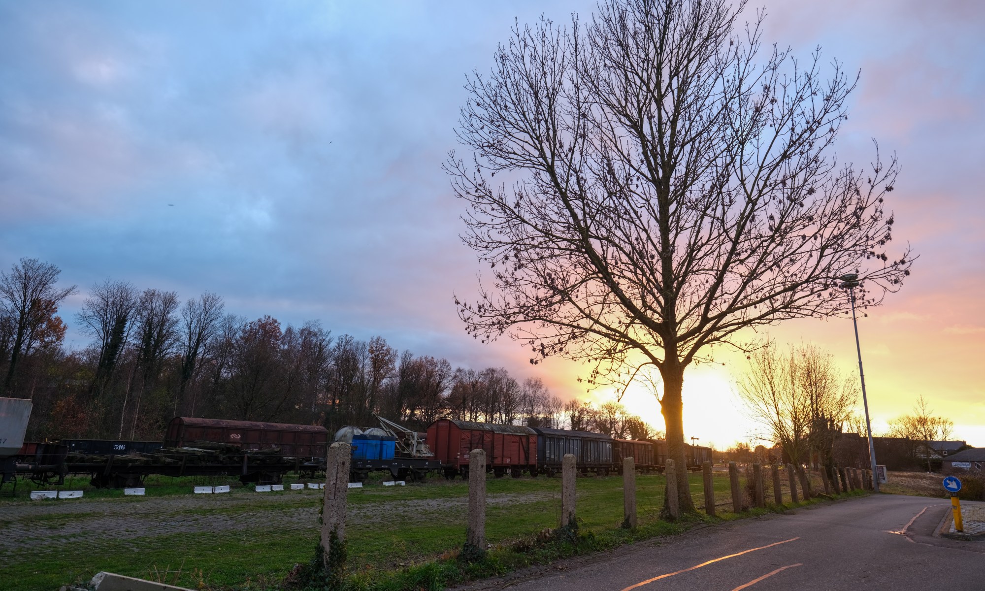 Railway track Simpelveld just before Sunset in late Autumn