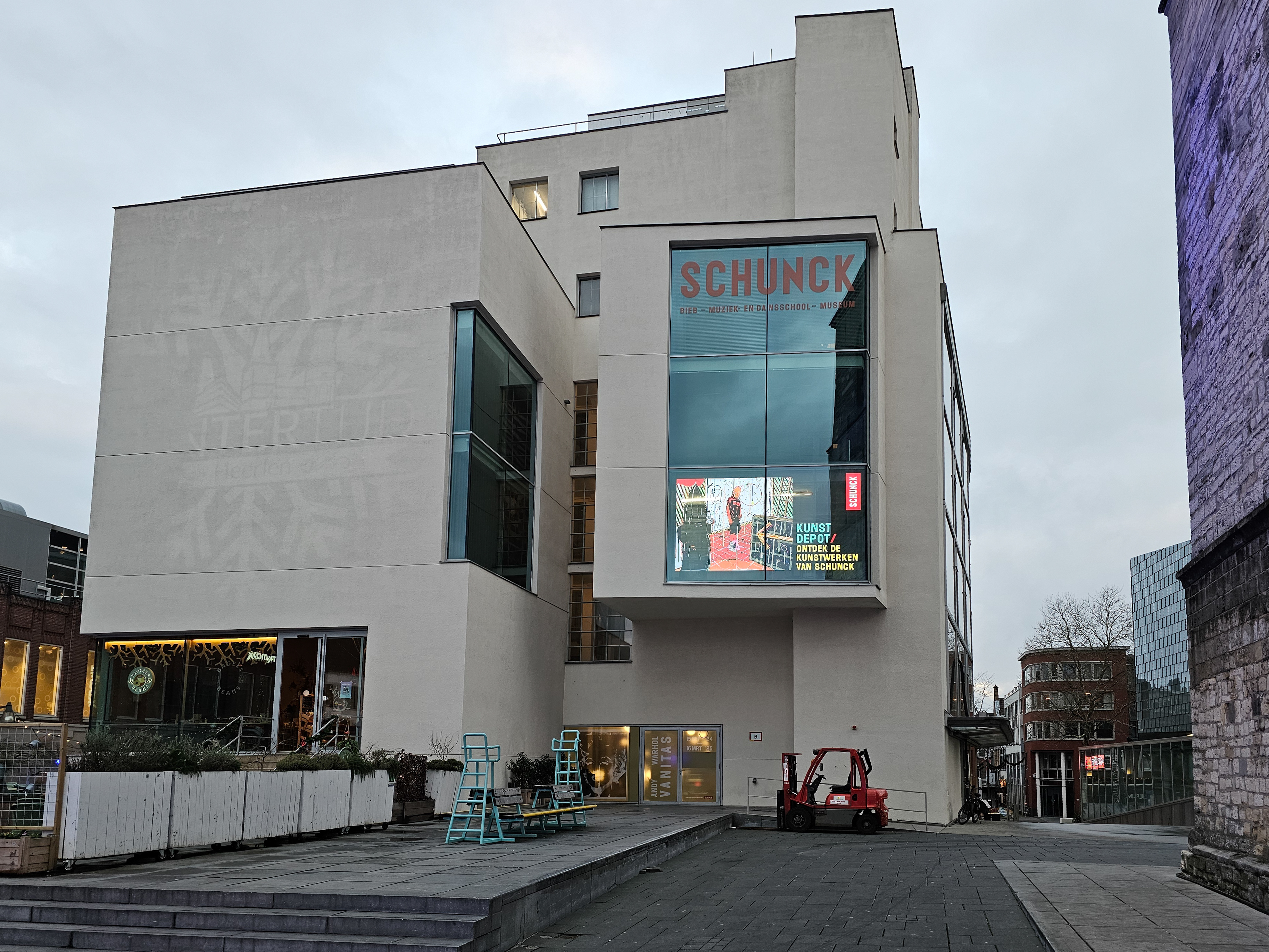 Photo showing the Back Side of Glass Palace in Heerlen in Blue Hour early Morning in Winter