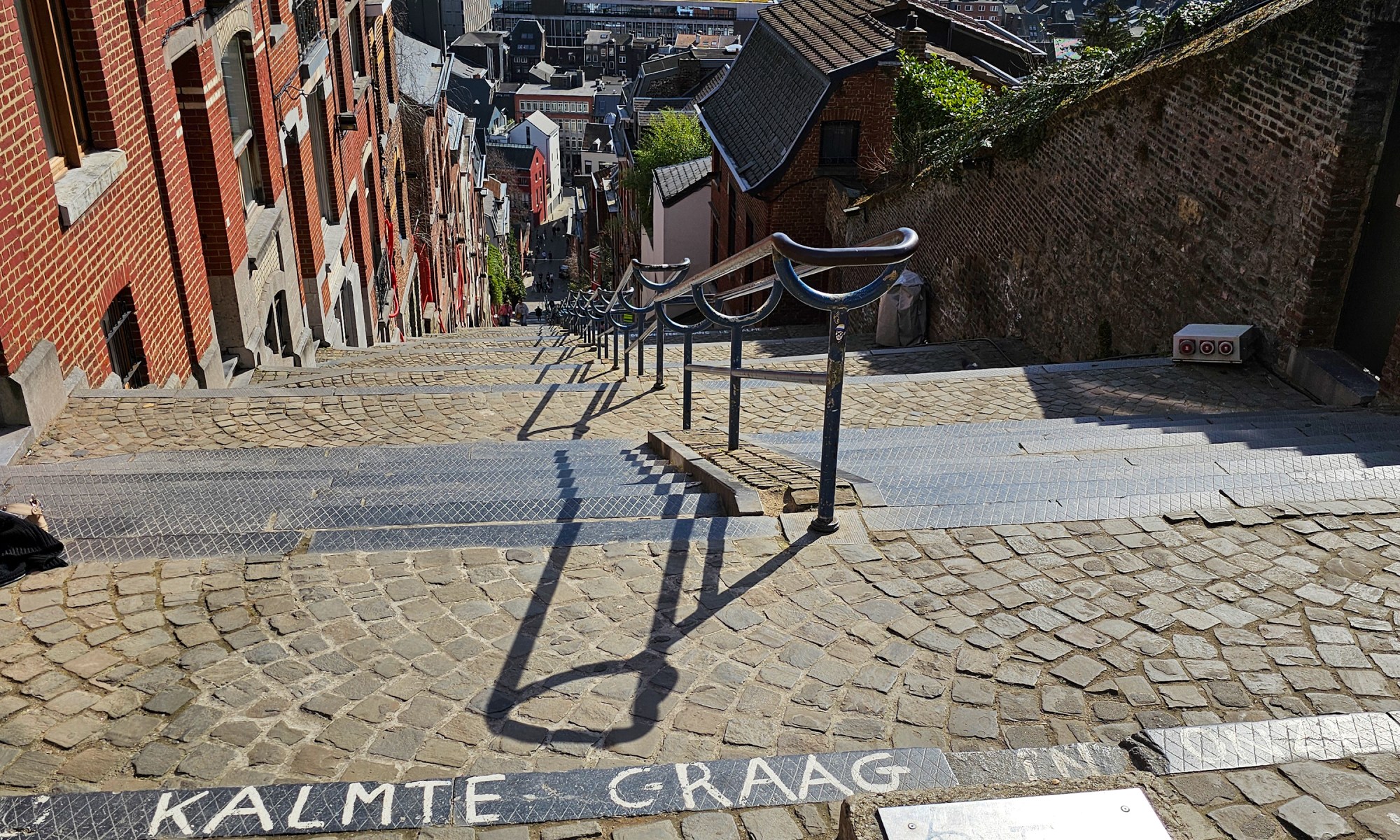 Looking down from the Stairway to Heaven on the old City of Liège and on the Meuse.